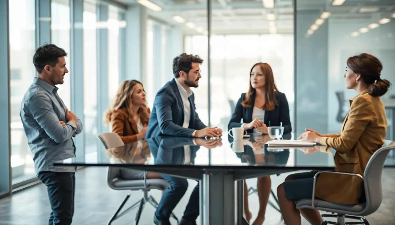 diverse professionals collaborating in a modern office environment.