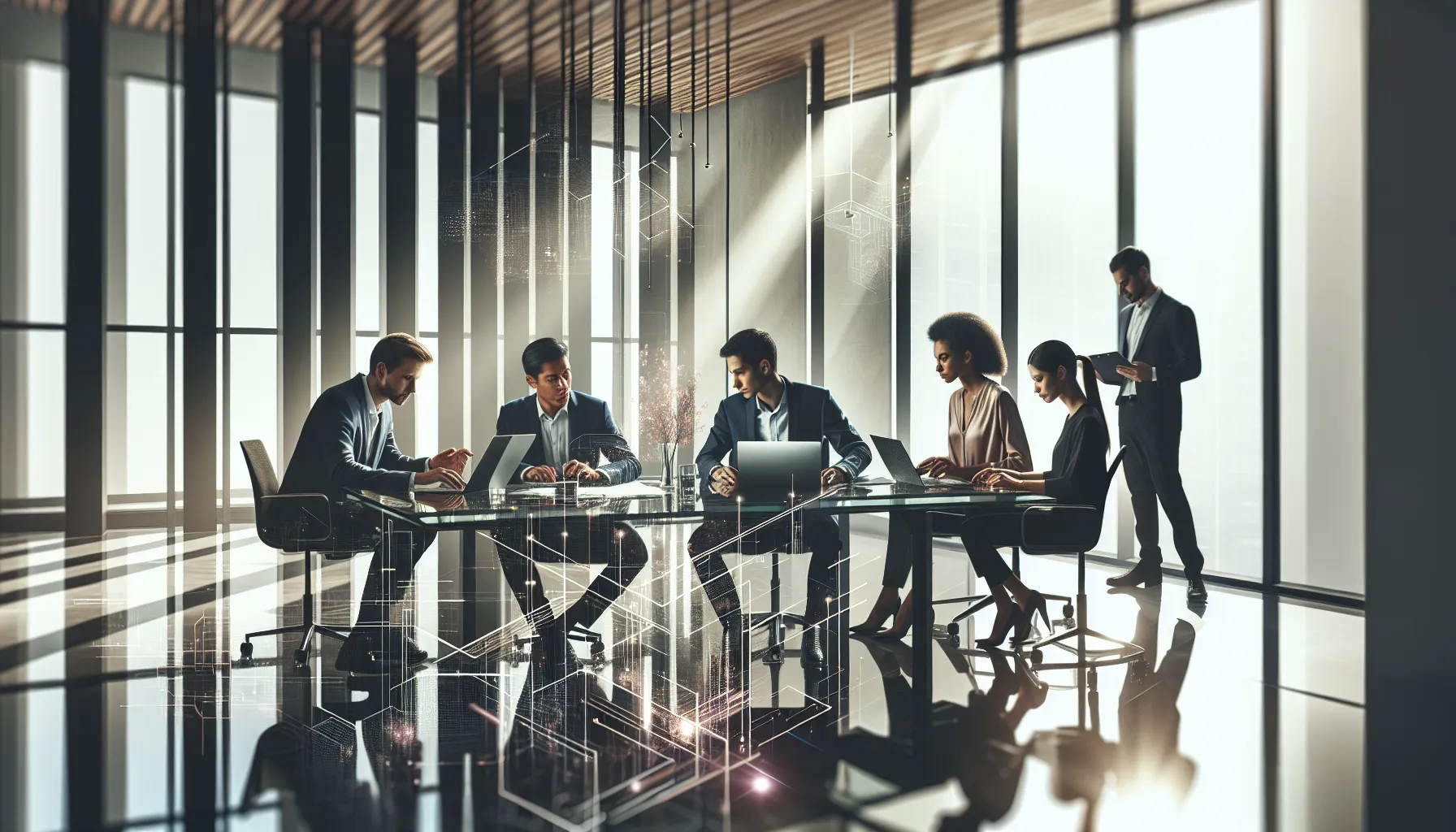 diverse team collaborating in a modern office setting.