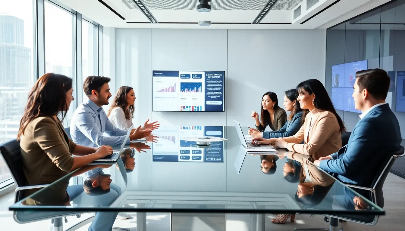 diverse team collaborating on mobile solutions in a modern office.