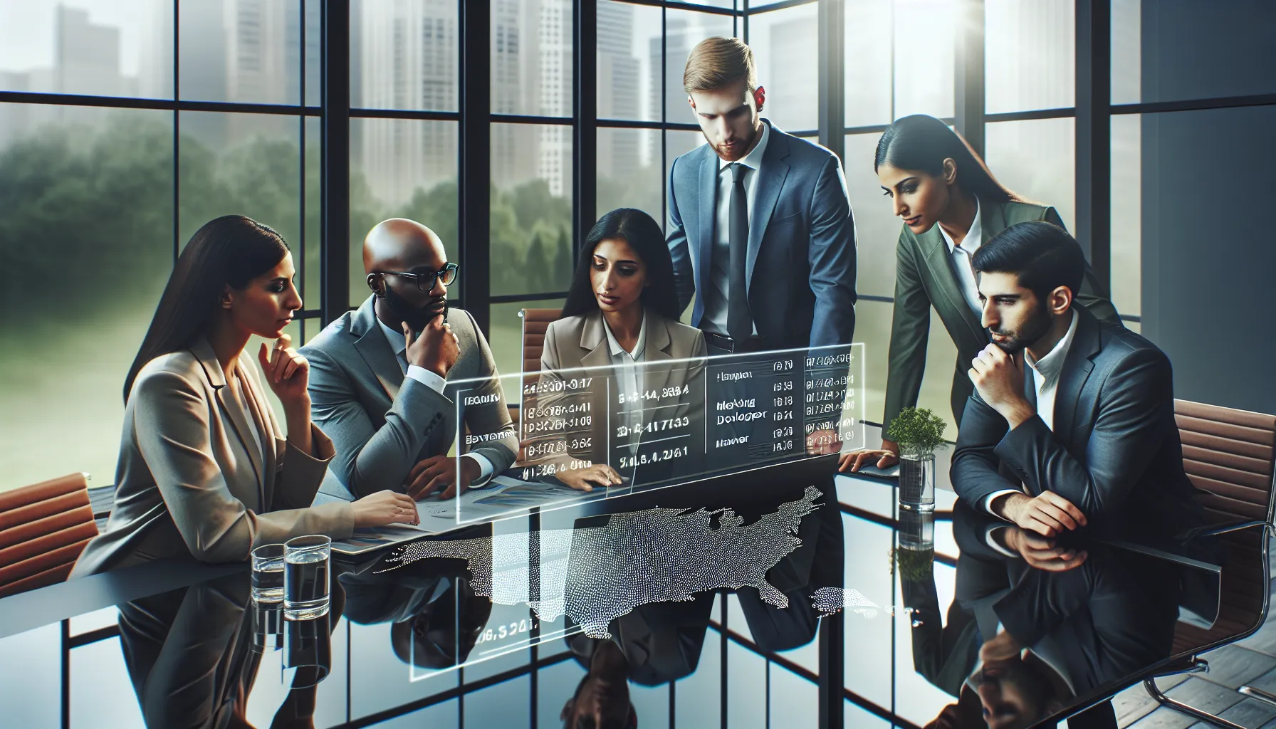 diverse team discussing area codes in a modern office.