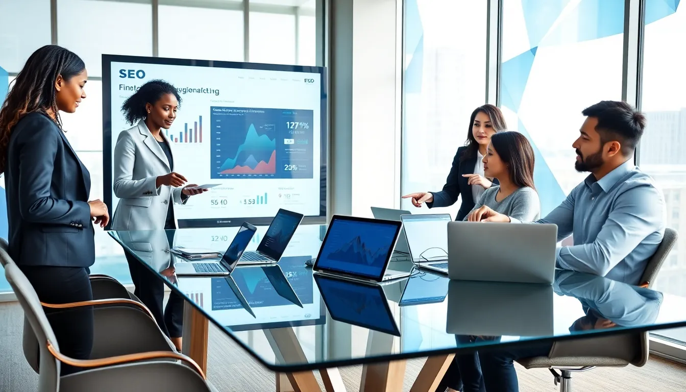 diverse fintech team collaborating in a modern office setting.