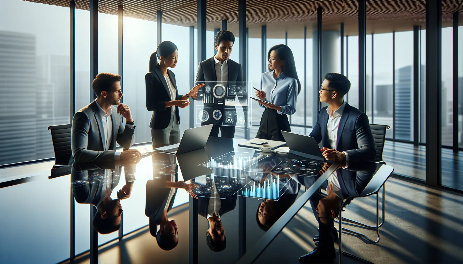diverse team collaborating in a modern office setting.