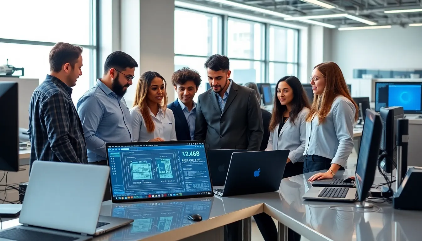 diverse team discussing Zuwipled-7.46Z technology in a modern lab.