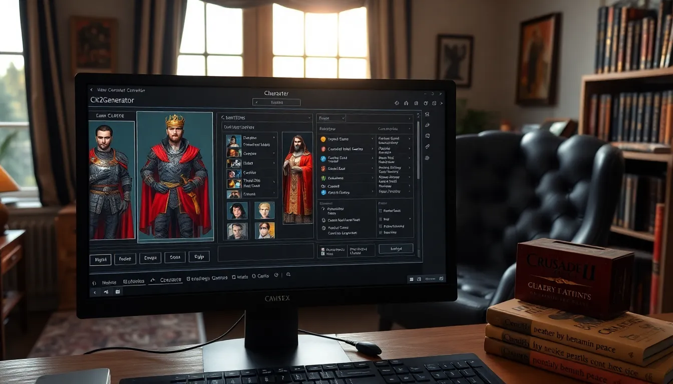 A computer screen showing the CK2Generator tool for character creation in Crusader Kings II.