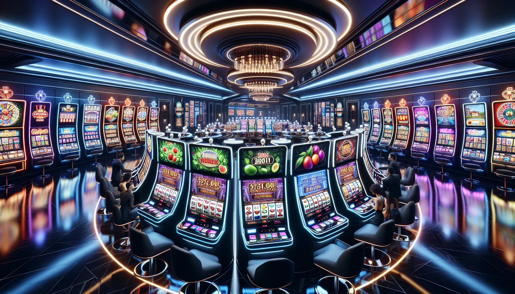 Modern slot machines in a sleek gaming area.