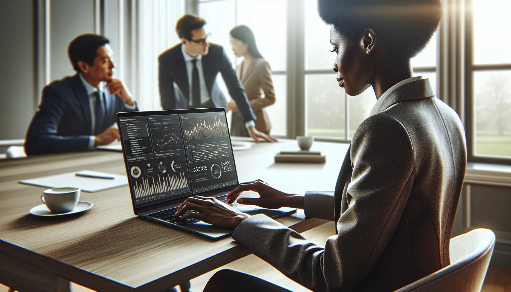 business professionals analyzing data with focus on numerical significance.