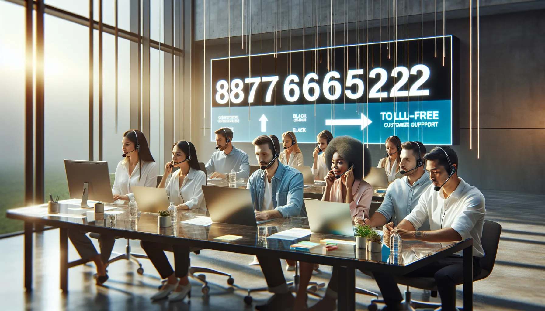 Diverse customer service team discussing the importance of a toll-free number.