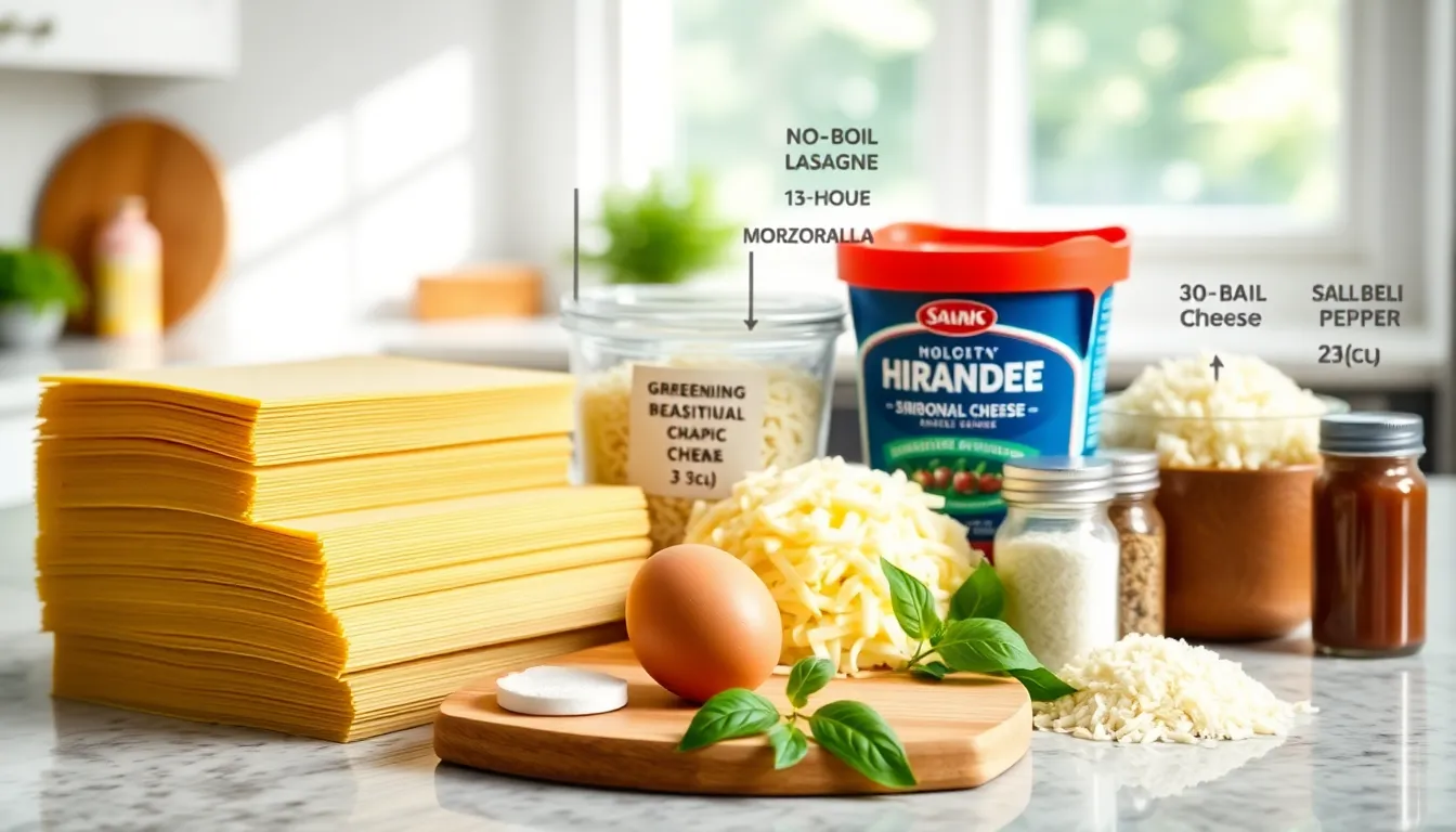ingredients for American Beauty lasagna on a kitchen countertop.