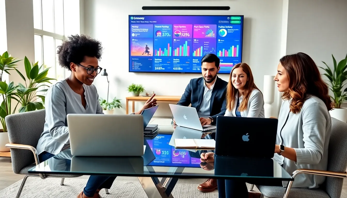 diverse professionals collaborating in a modern office environment.