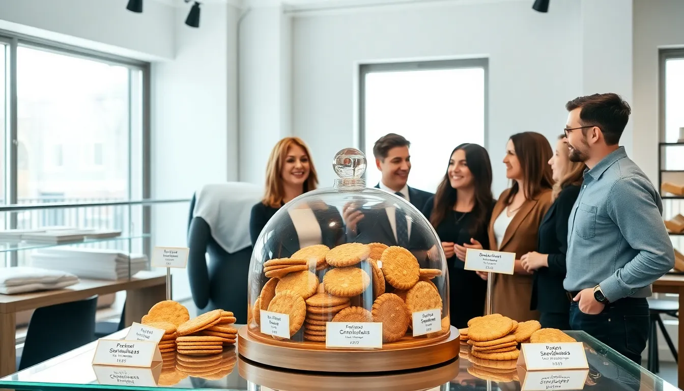 a display of Dutch cookies in a modern bakery.
