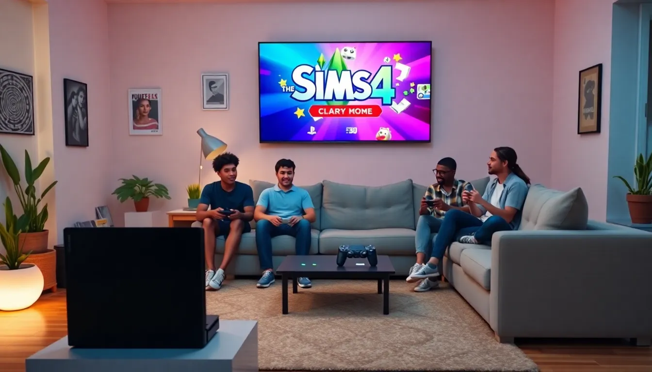 group of friends gaming in a cozy living room.