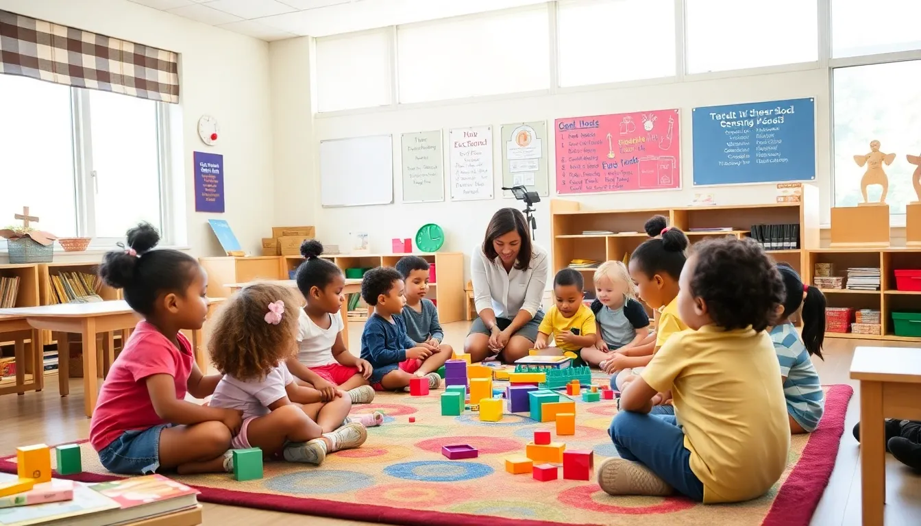 diverse children learning in a bright preschool classroom.