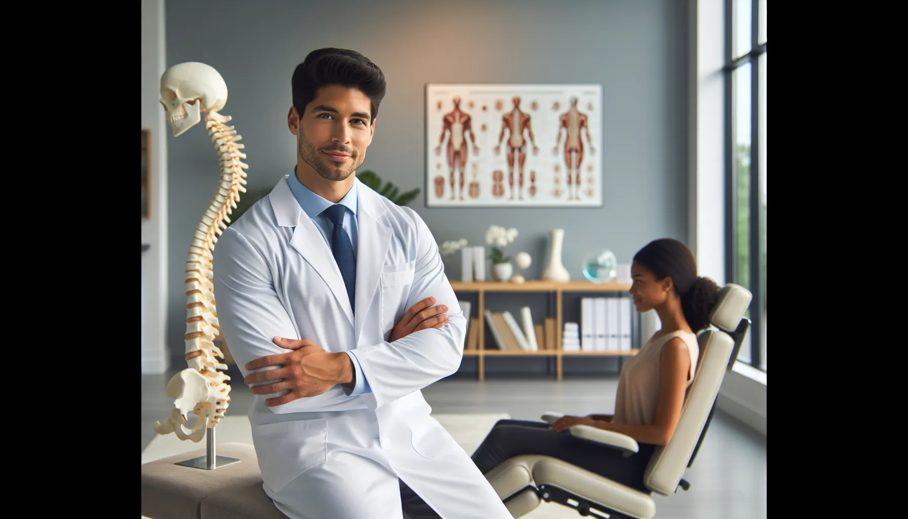 Dr. Rodrigo Haro in a chiropractic clinic with a patient.