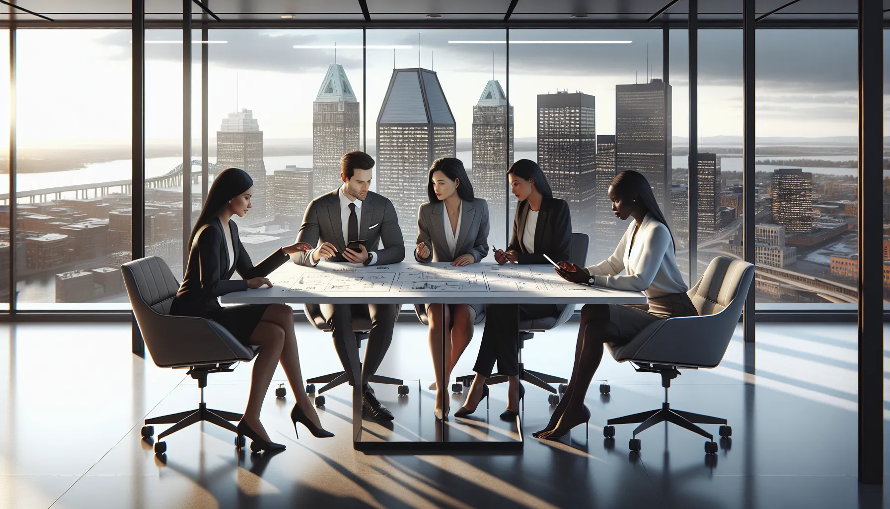 Diverse team discussing phone area codes in a modern office.