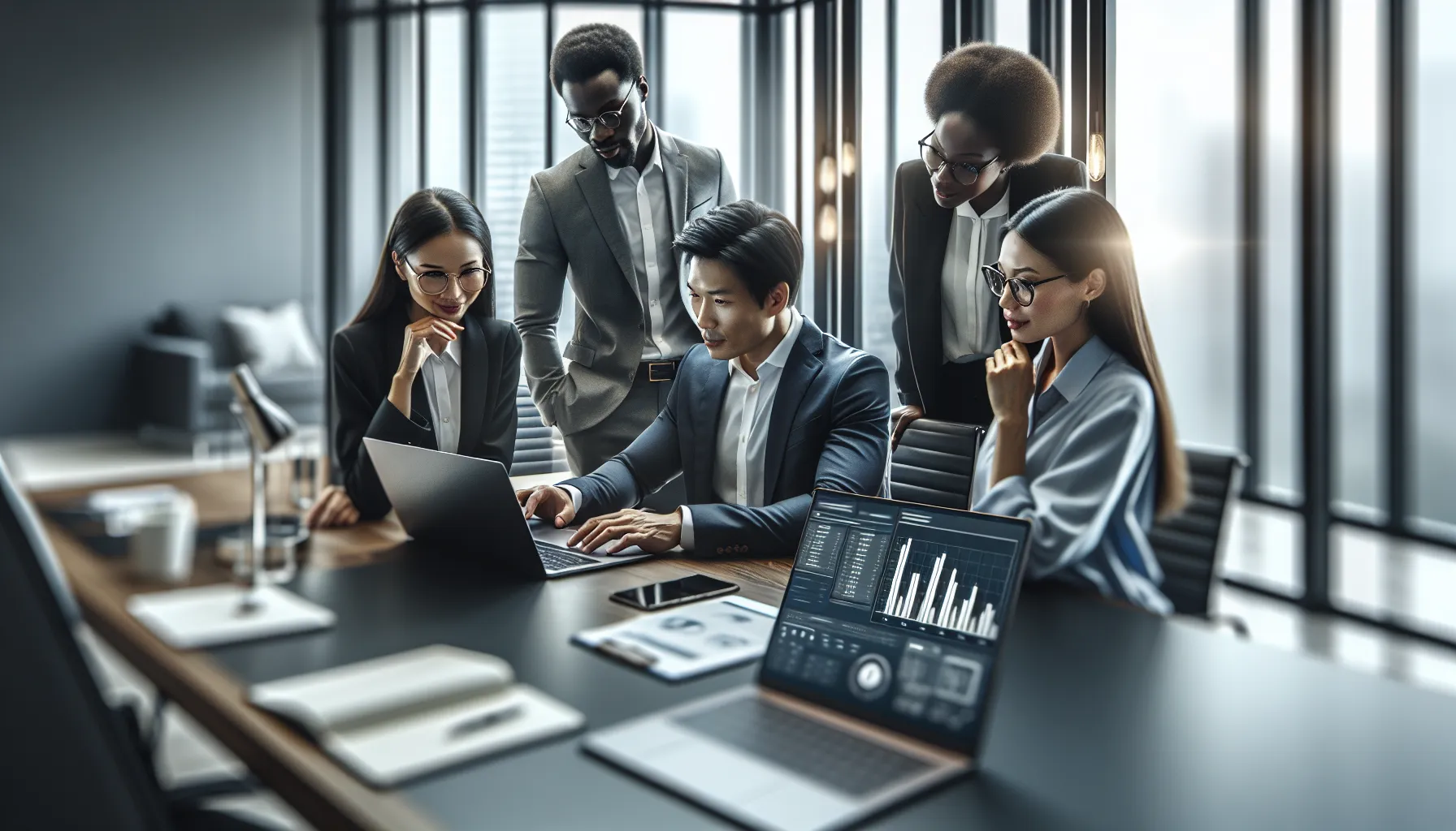 diverse professionals discussing toll-free numbers in a modern office.