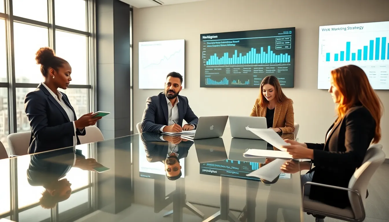 diverse professionals collaborating in a modern office setting.
