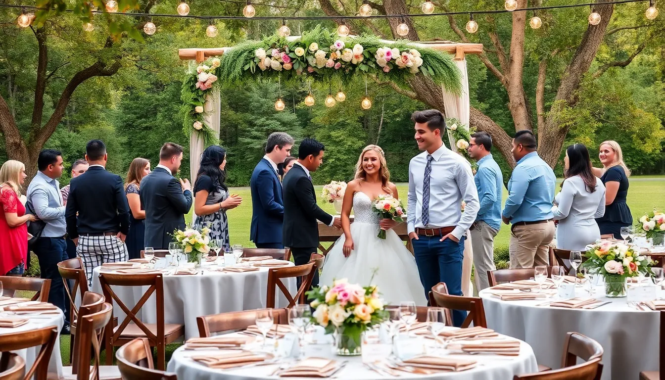 outdoor wedding scene emphasizing budget-friendly creativity.