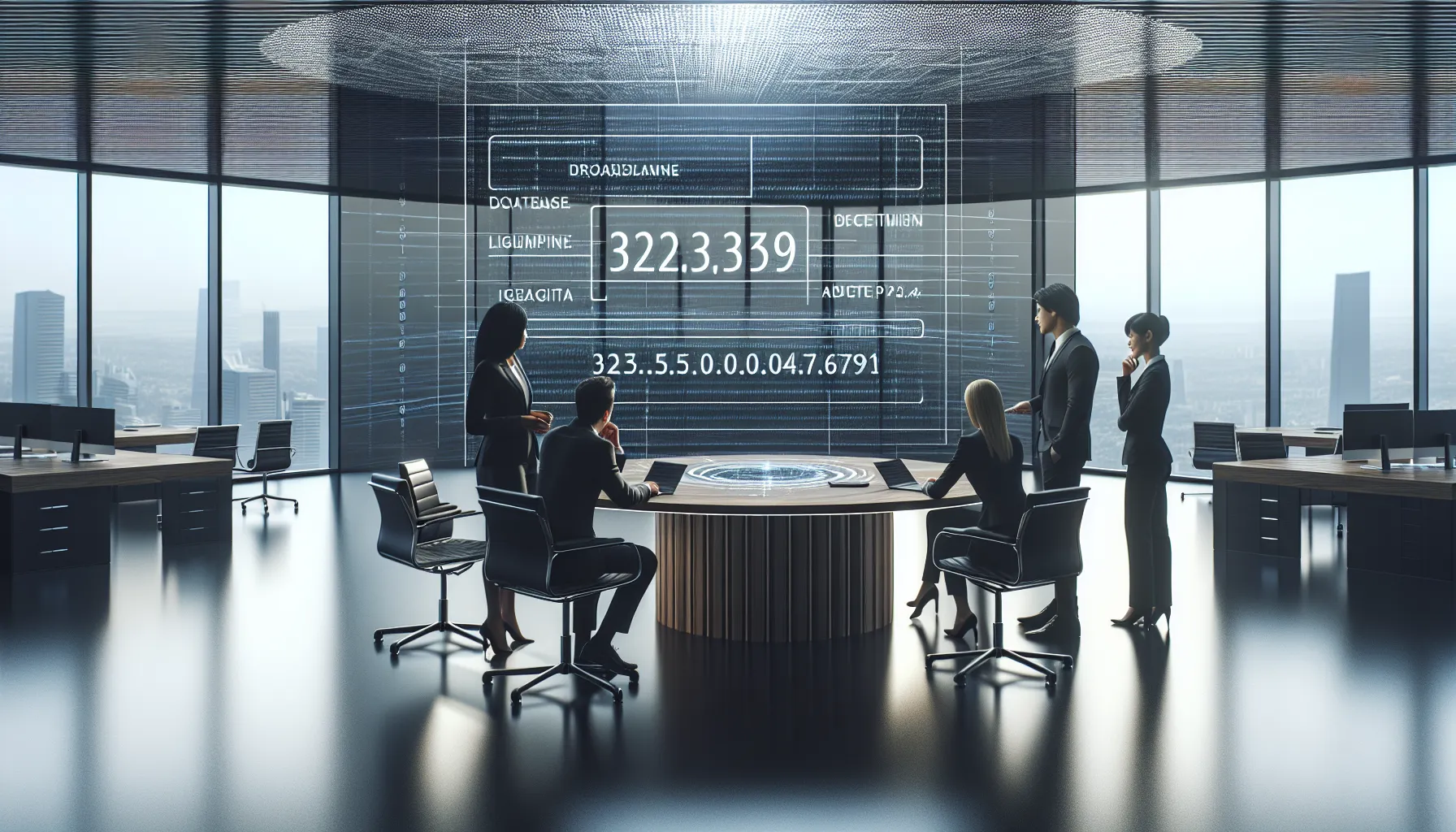 diverse team discussing IP address breakdown in a modern office.