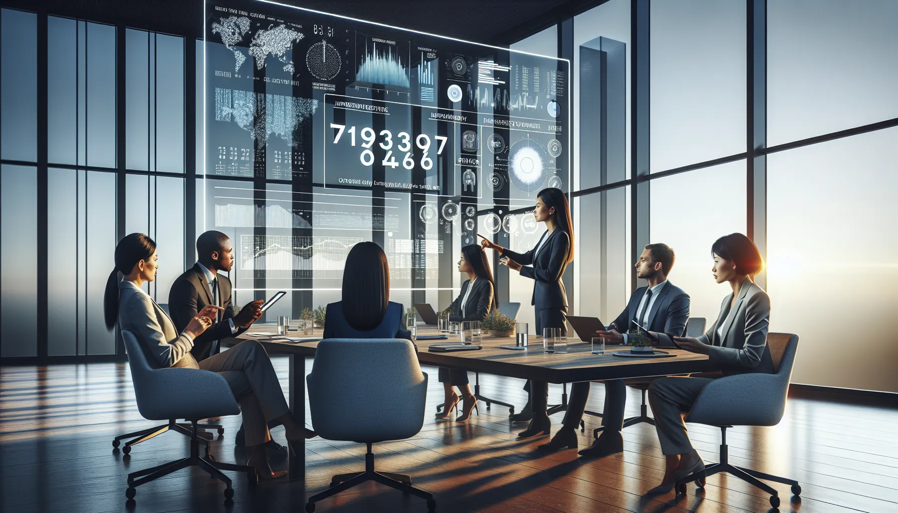 professionals collaborating in a modern office setting discussing the number 7193738486.