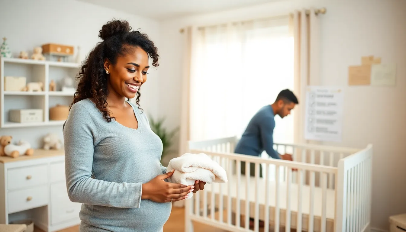 diverse couple preparing a nursery for their upcoming baby.