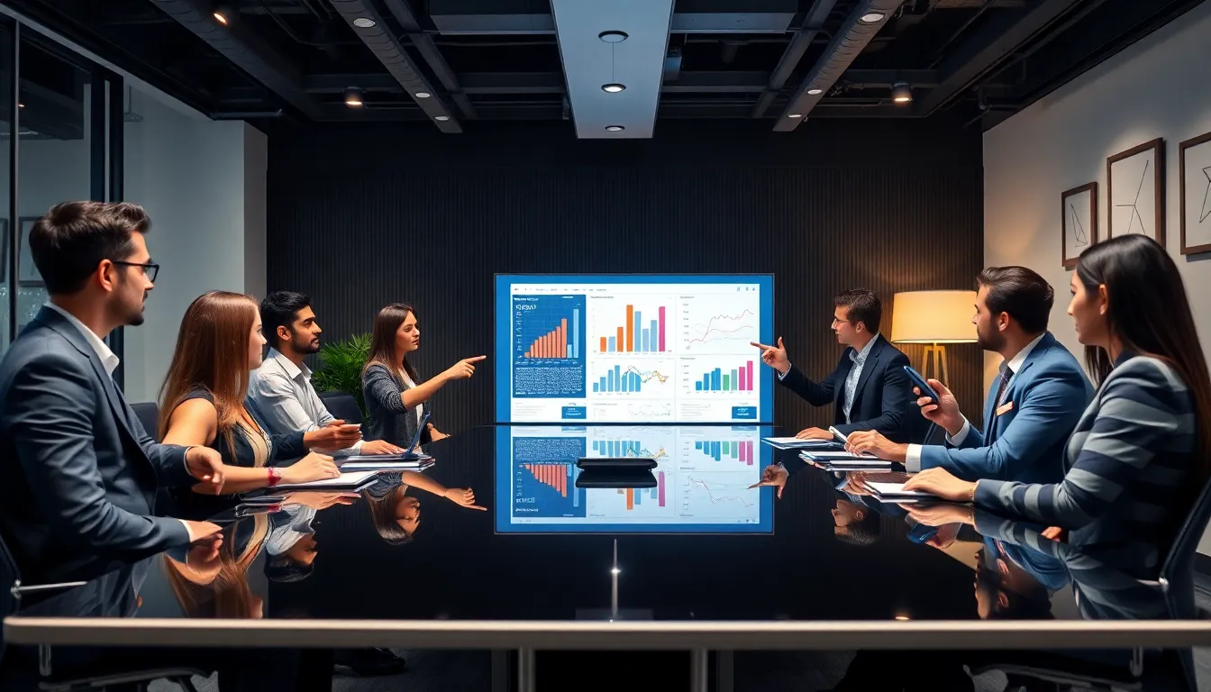 diverse analysts discussing data identifiers in a modern office.