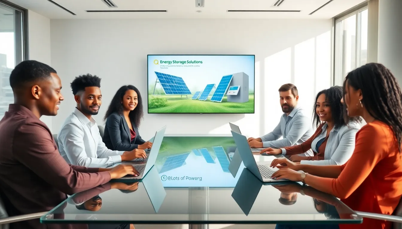diverse team discussing energy solutions in a modern conference room.
