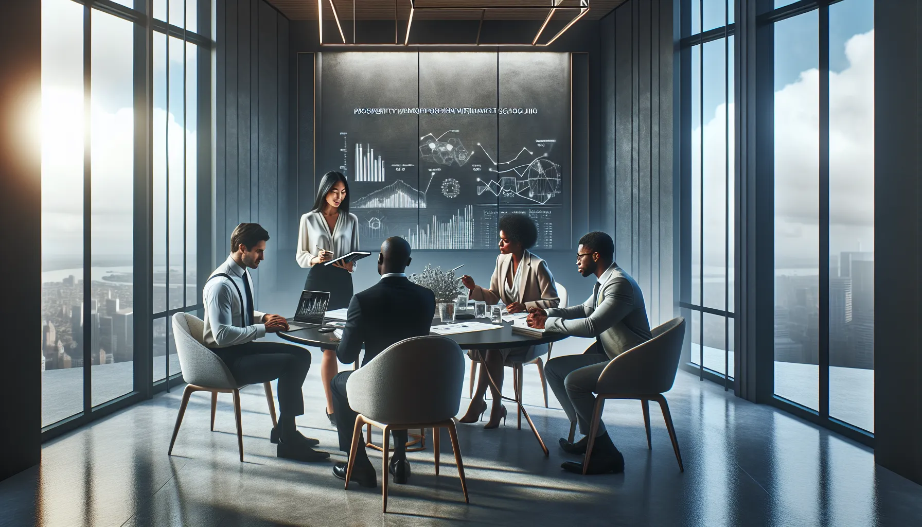 diverse professionals collaborating in a modern office on financial strategies.
