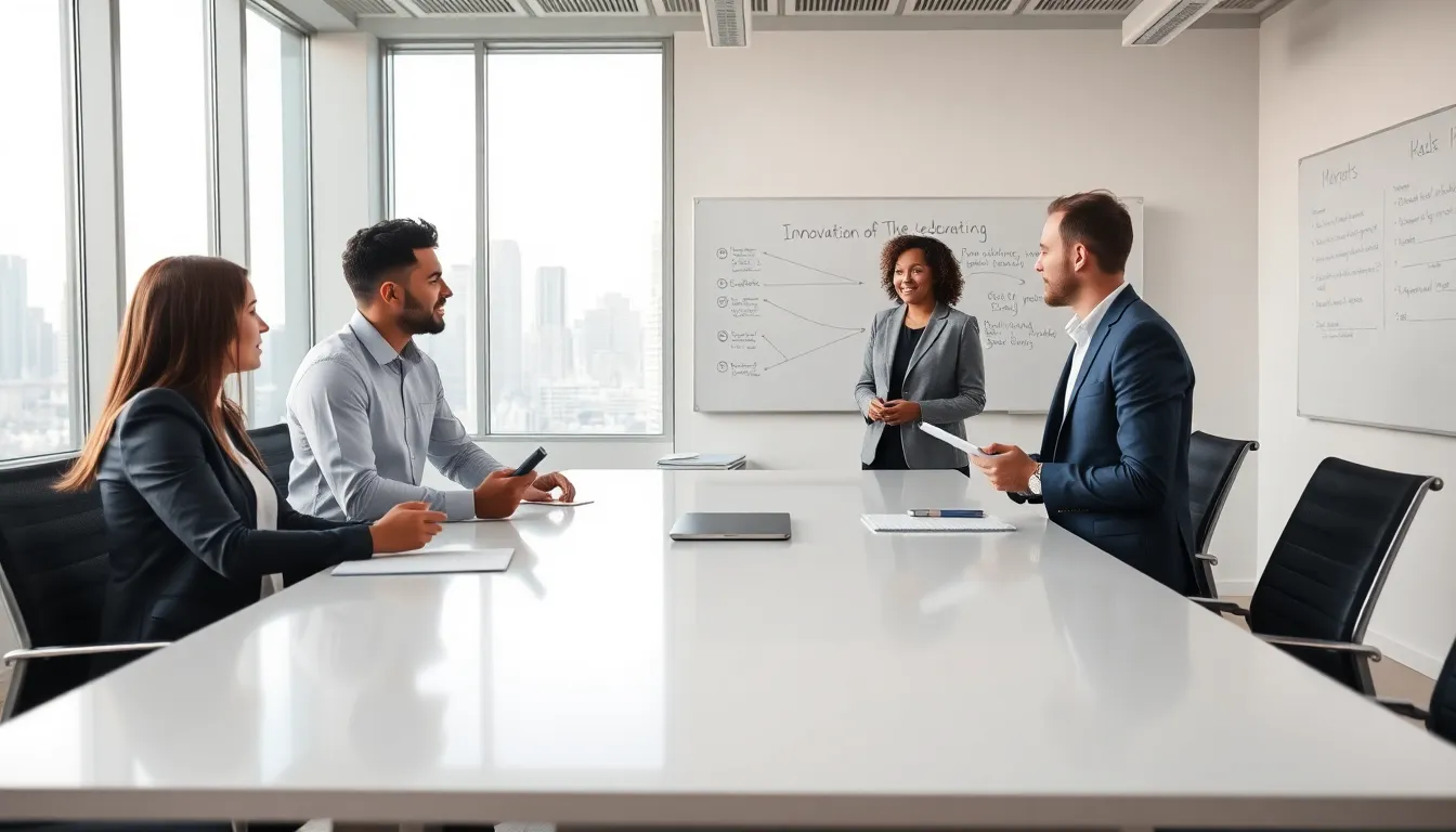 diverse professionals collaborating in a modern office setting.