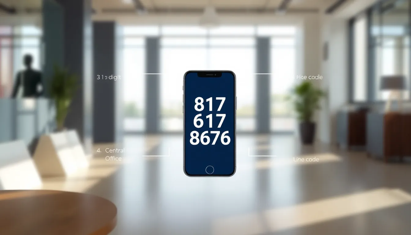Visual breakdown of a US phone number structure on a smartphone.