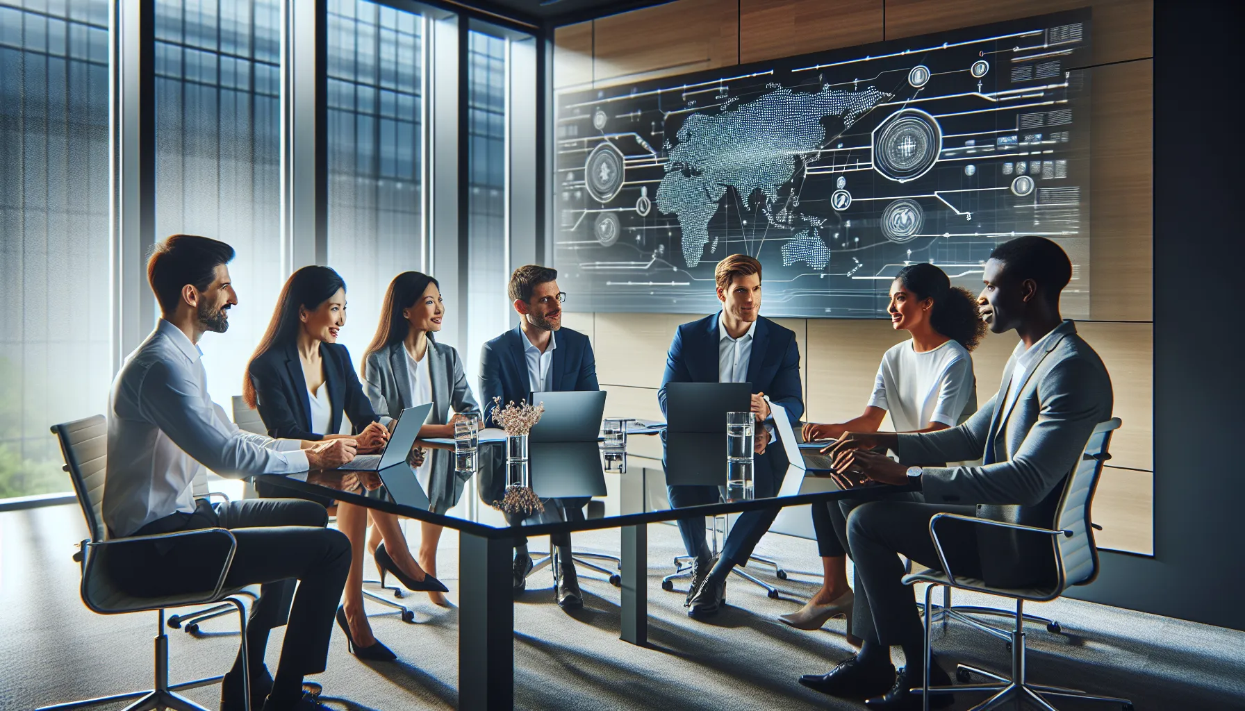 diverse team discussing unique identifiers in a modern office.