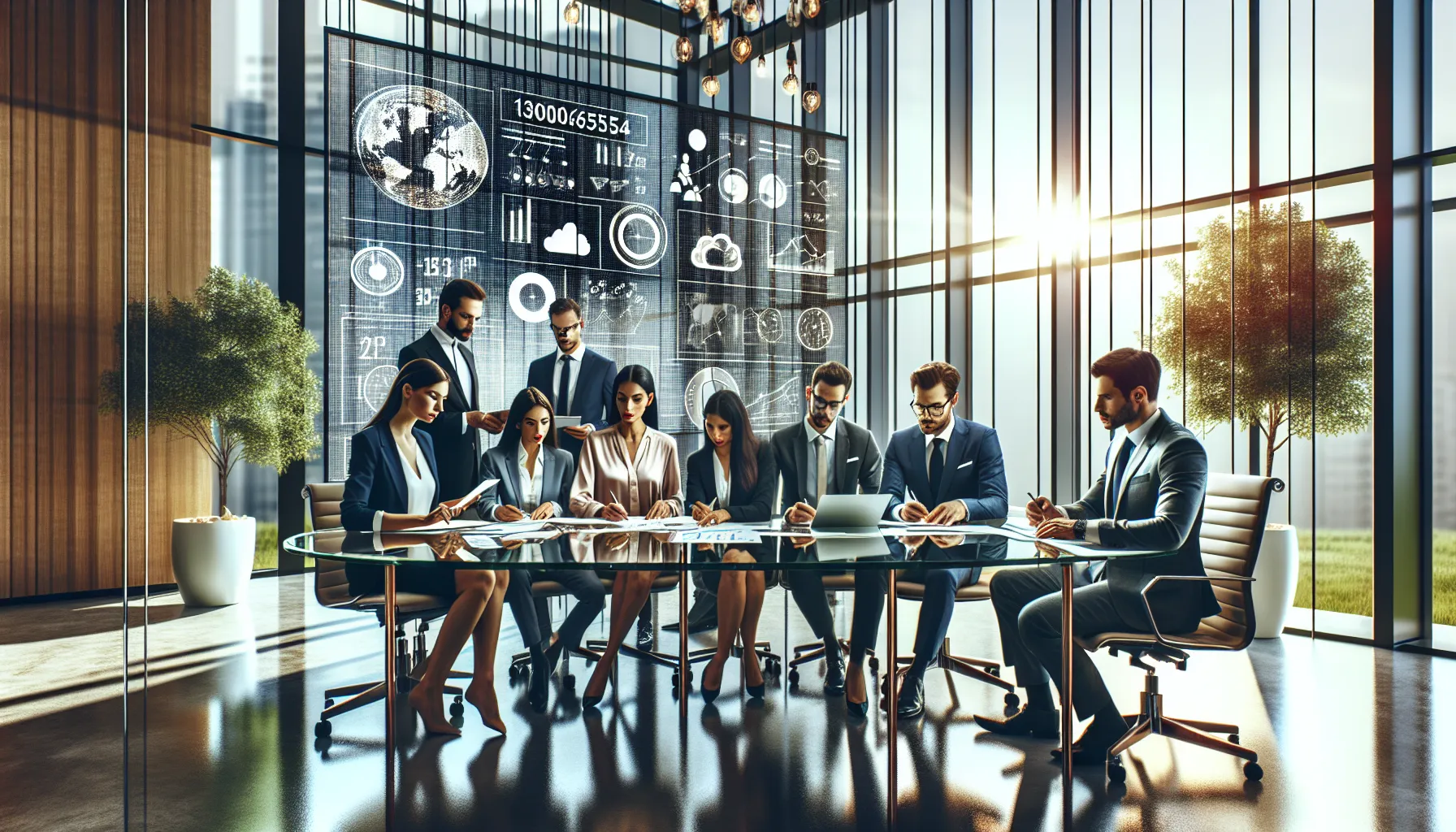 diverse professionals collaborating in a modern meeting space.