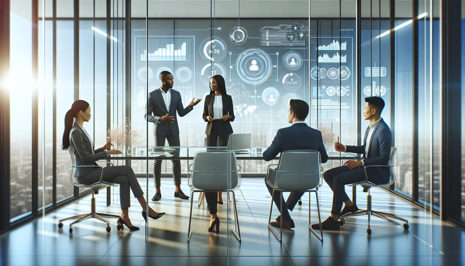diverse team discussing customer service strategies in a modern office.