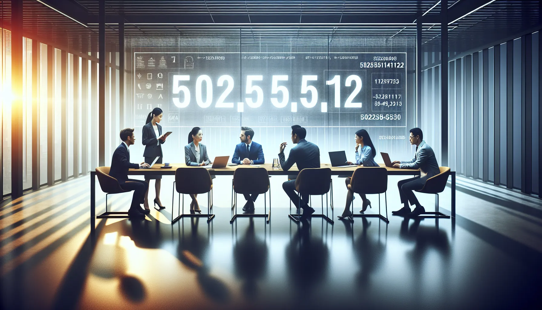 diverse team in a modern office discussing the significance of a numerical identifier.