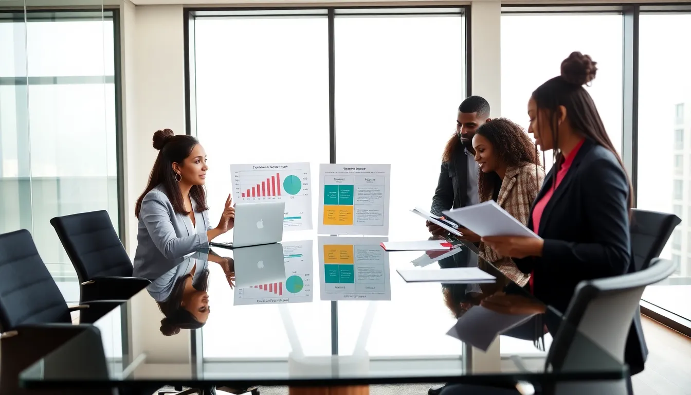 Diverse team discussing FHA and conventional loans in an office.