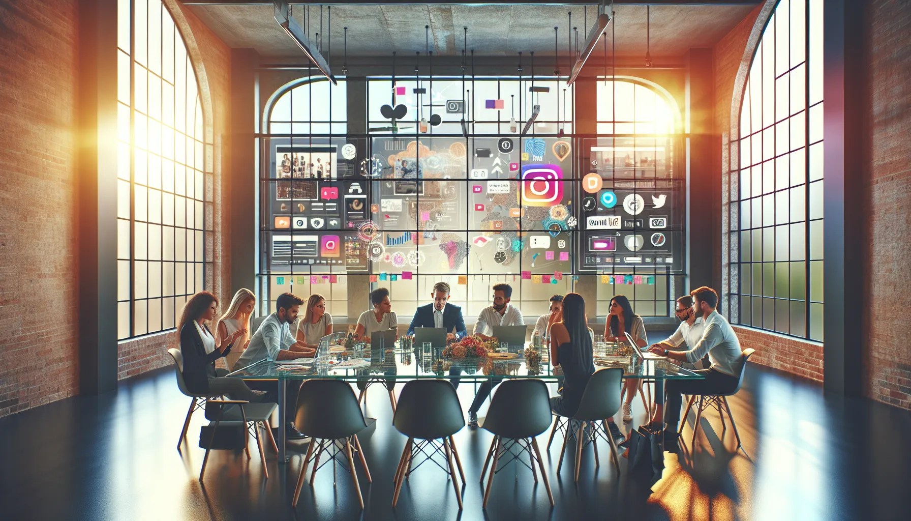 diverse content creators collaborating in a modern office.