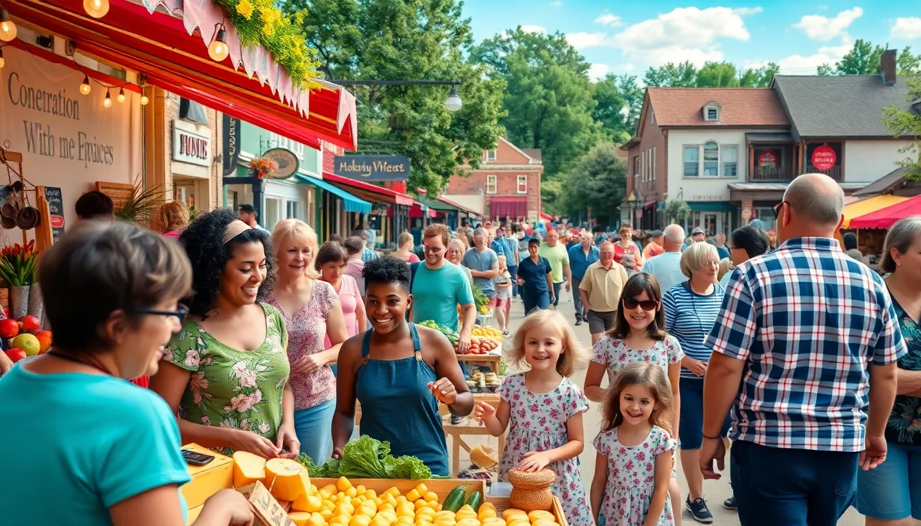 families enjoying a harvest festival in a charming Wisconsin town.