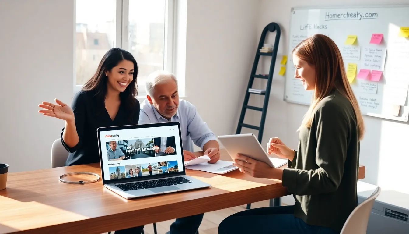 A diverse team collaborating on real estate strategies in a modern office.