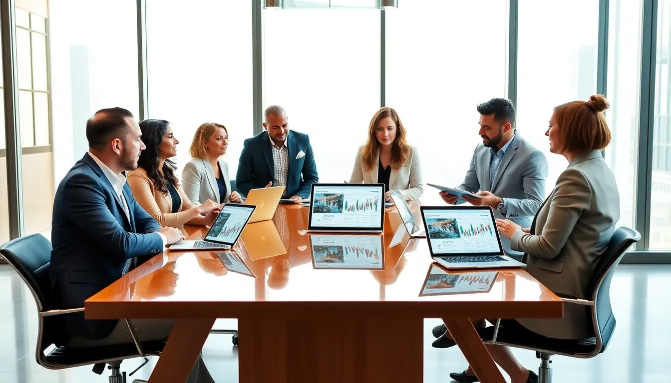 diverse real estate team collaborating in a modern office setting.