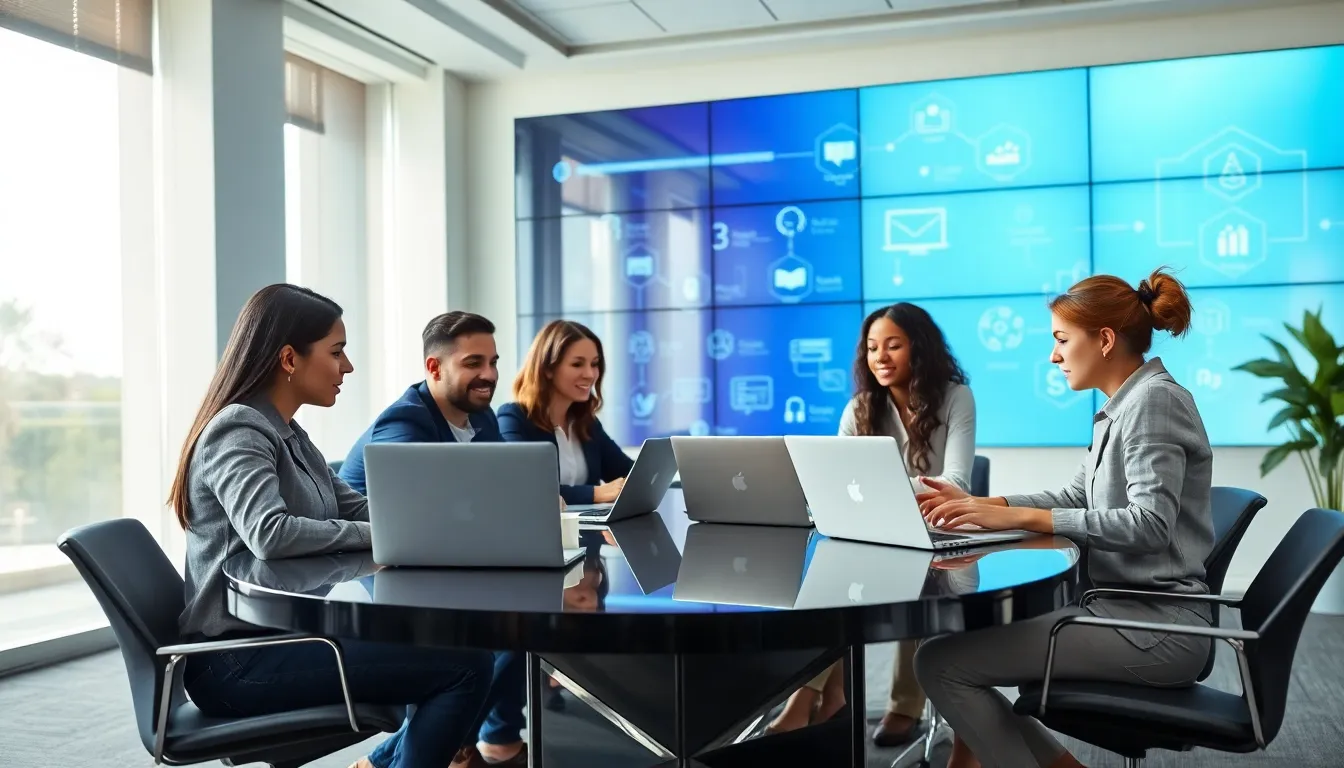 diverse team collaborating on technology solutions in a modern office.