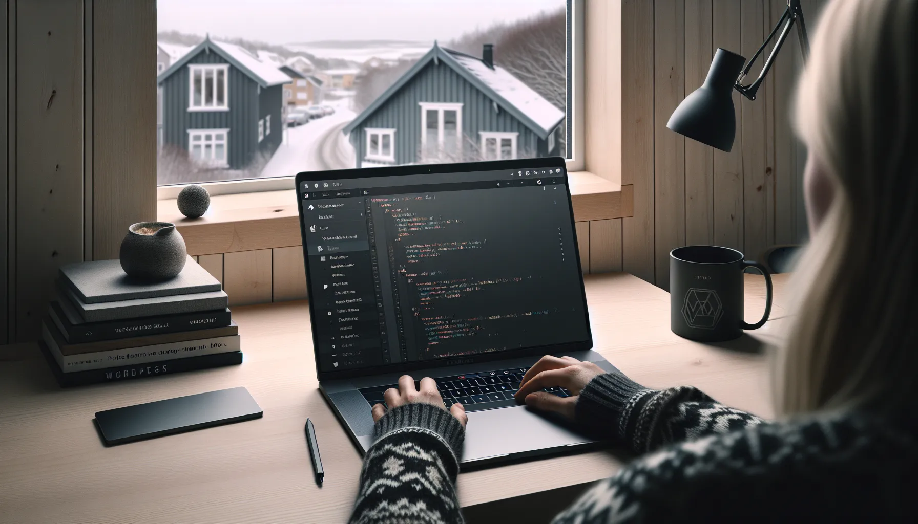 Norwegian developer building a custom wordpress admin plugin on a laptop.