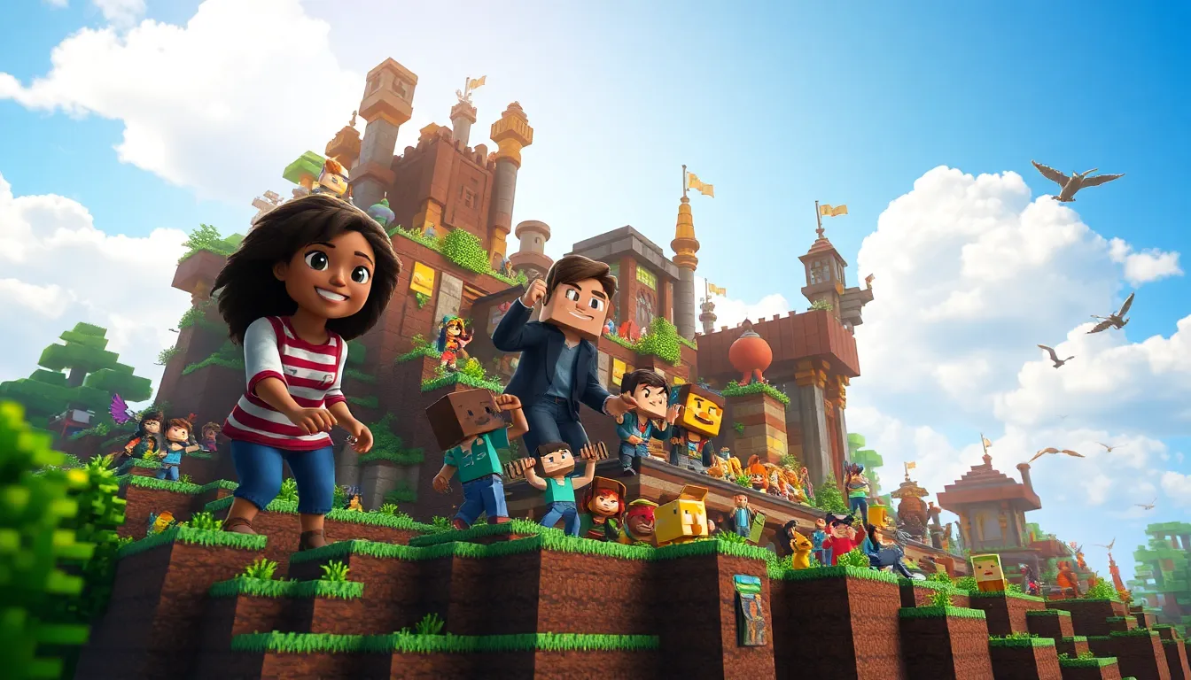 diverse players collaborating in a vibrant Minecraft update scene.