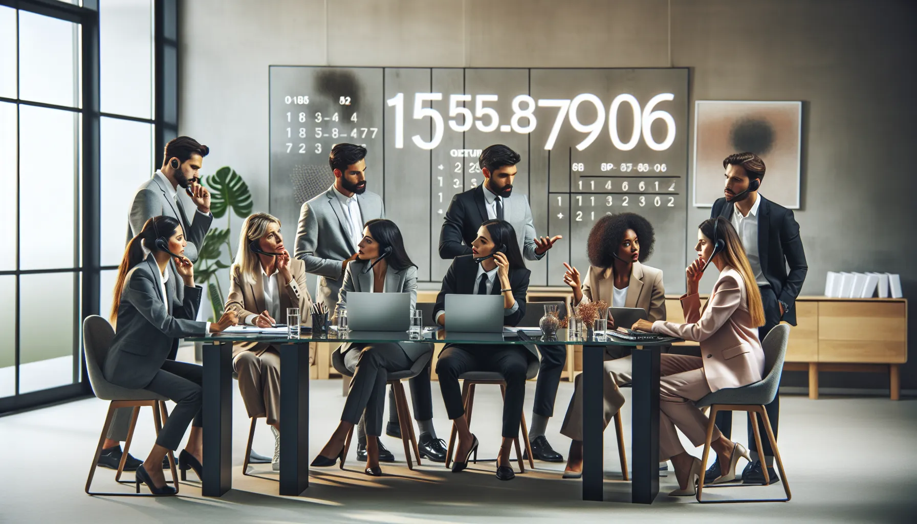 diverse professionals discussing customer support in a modern office.