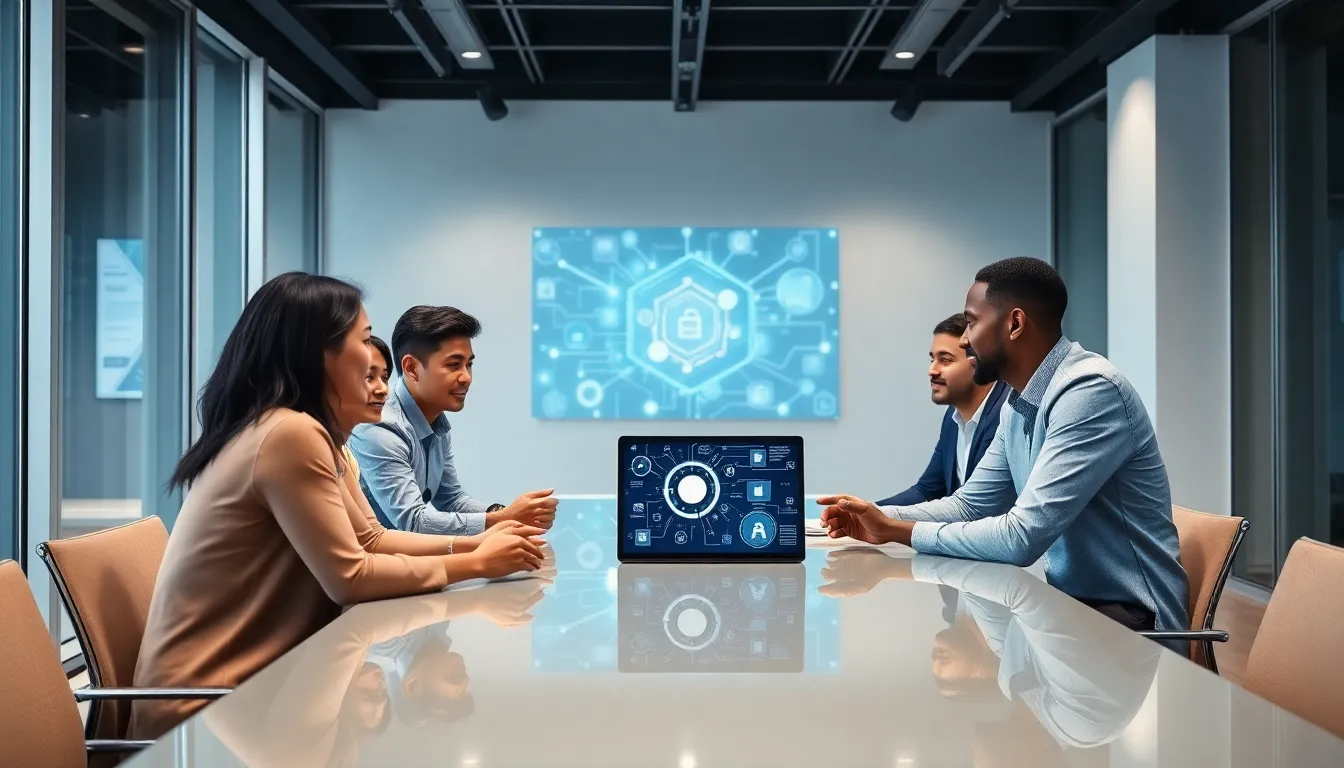 diverse professionals collaborating in a modern office on Cinacramby.