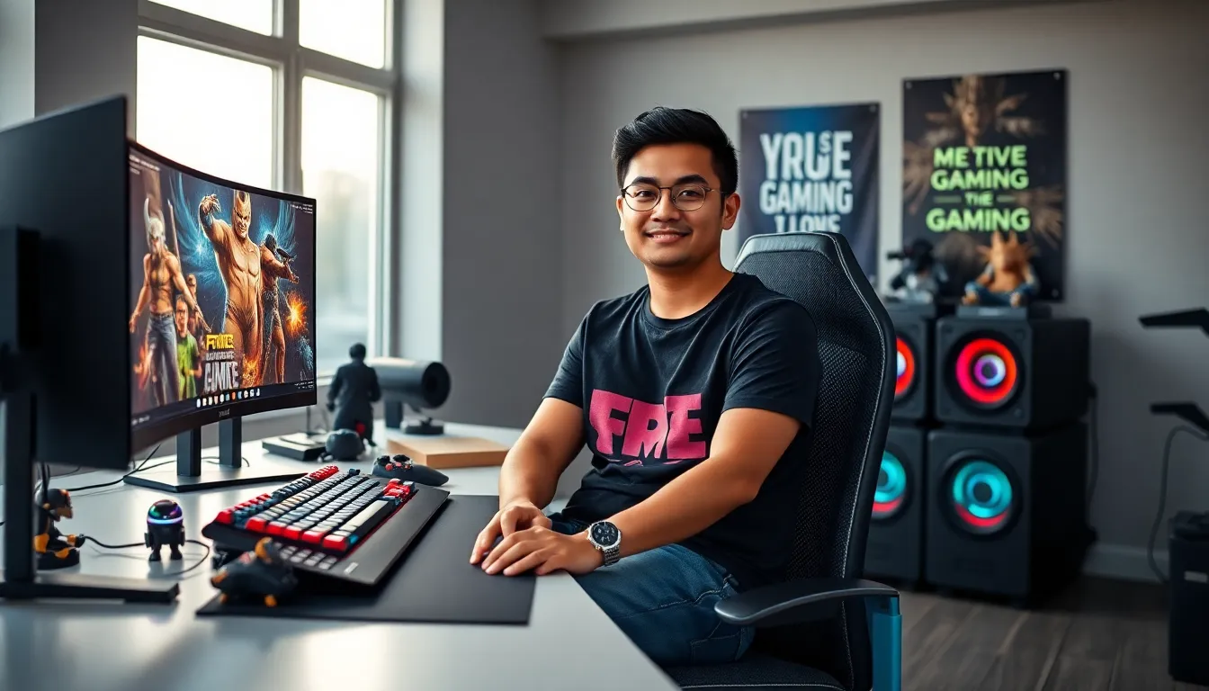 Dolofis Jelpan working enthusiastically at a modern gaming workstation.