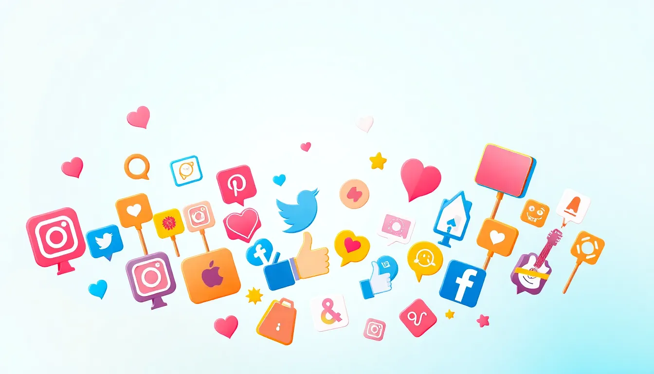 variety of colorful social media clip art icons on a gradient background.