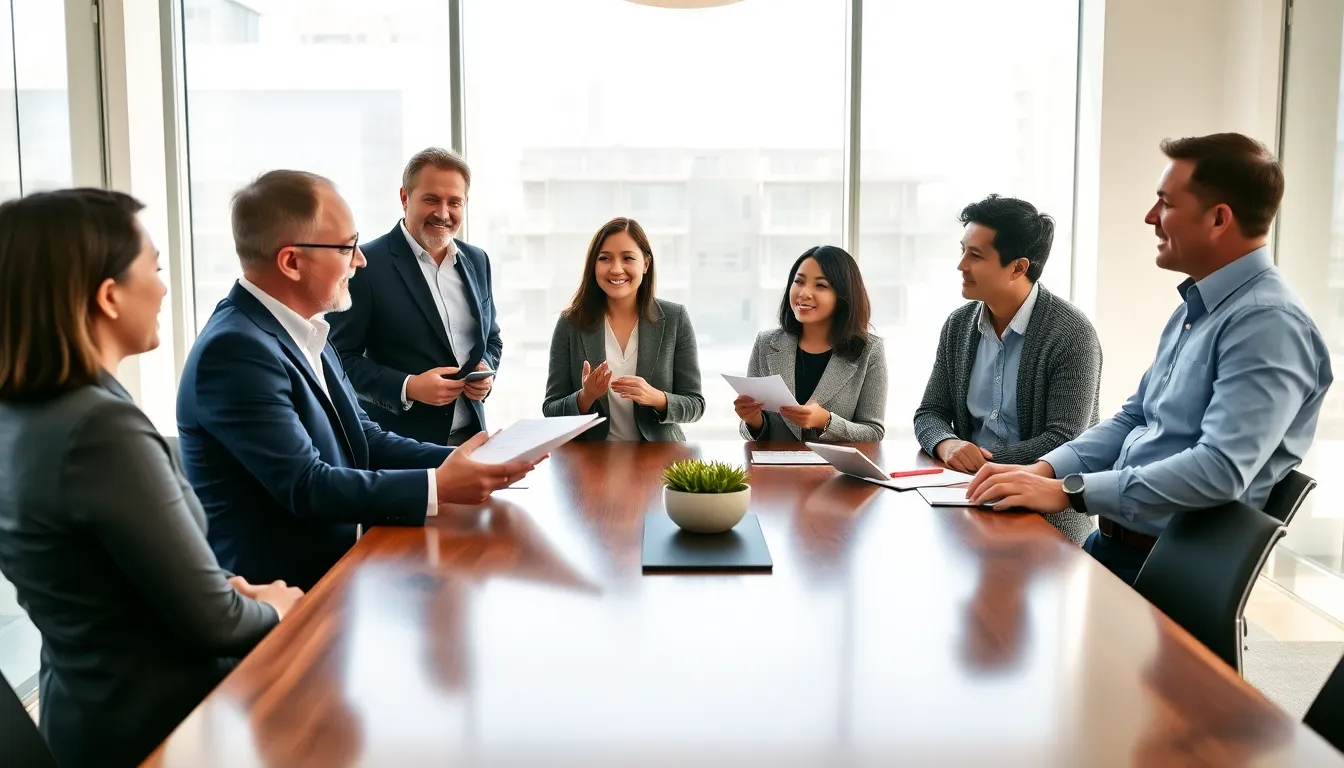 diverse leadership team meeting at HomeRocketRealty.com in a modern office.