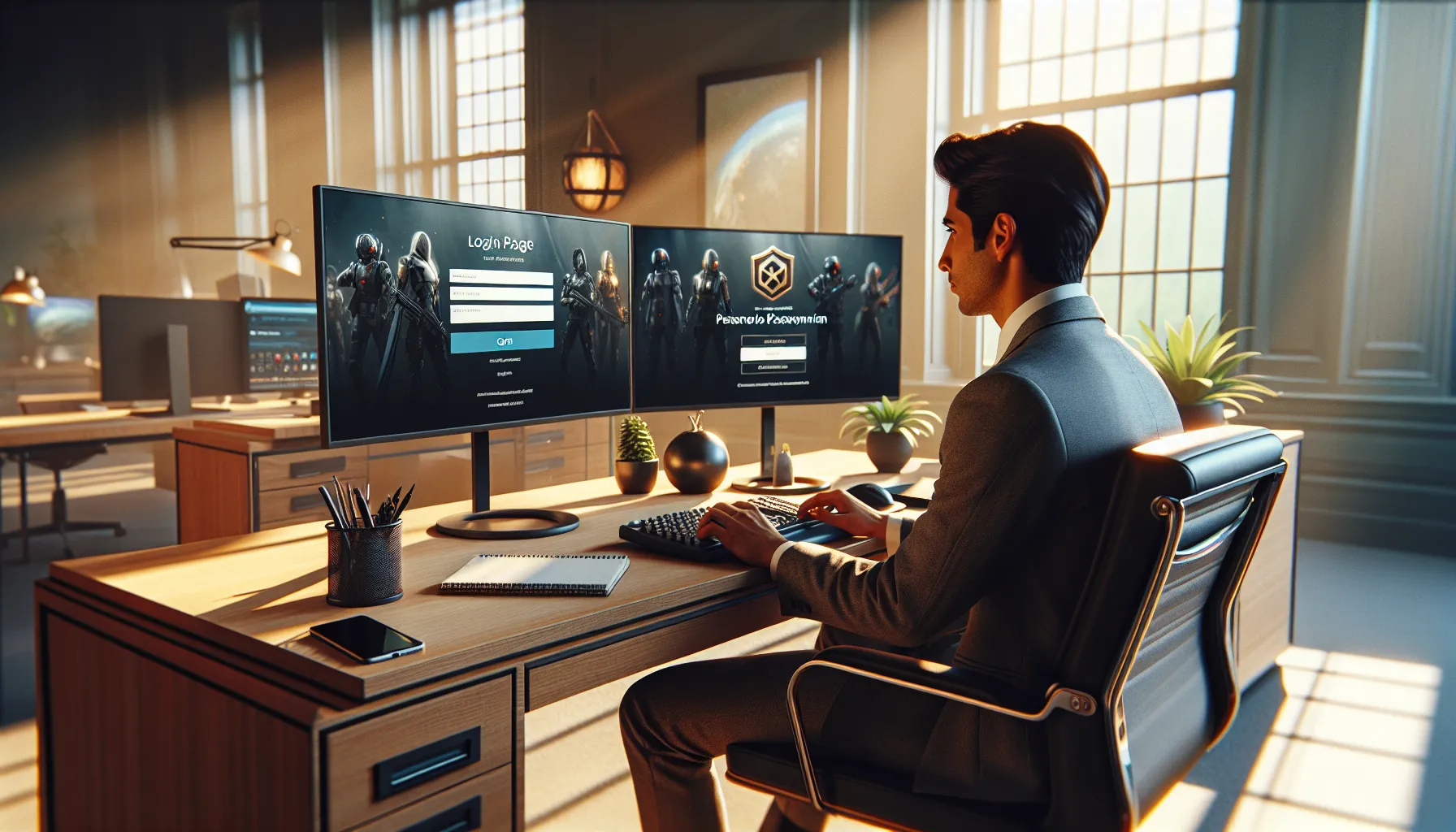 Individual logging into Funzpoints in a modern office setting.