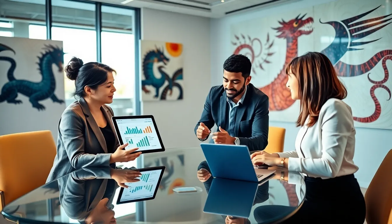 diverse team brainstorming in a modern office about real estate strategies.