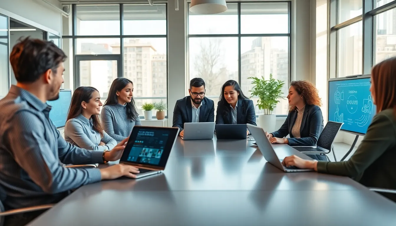 diverse team collaborating in a modern office setting.