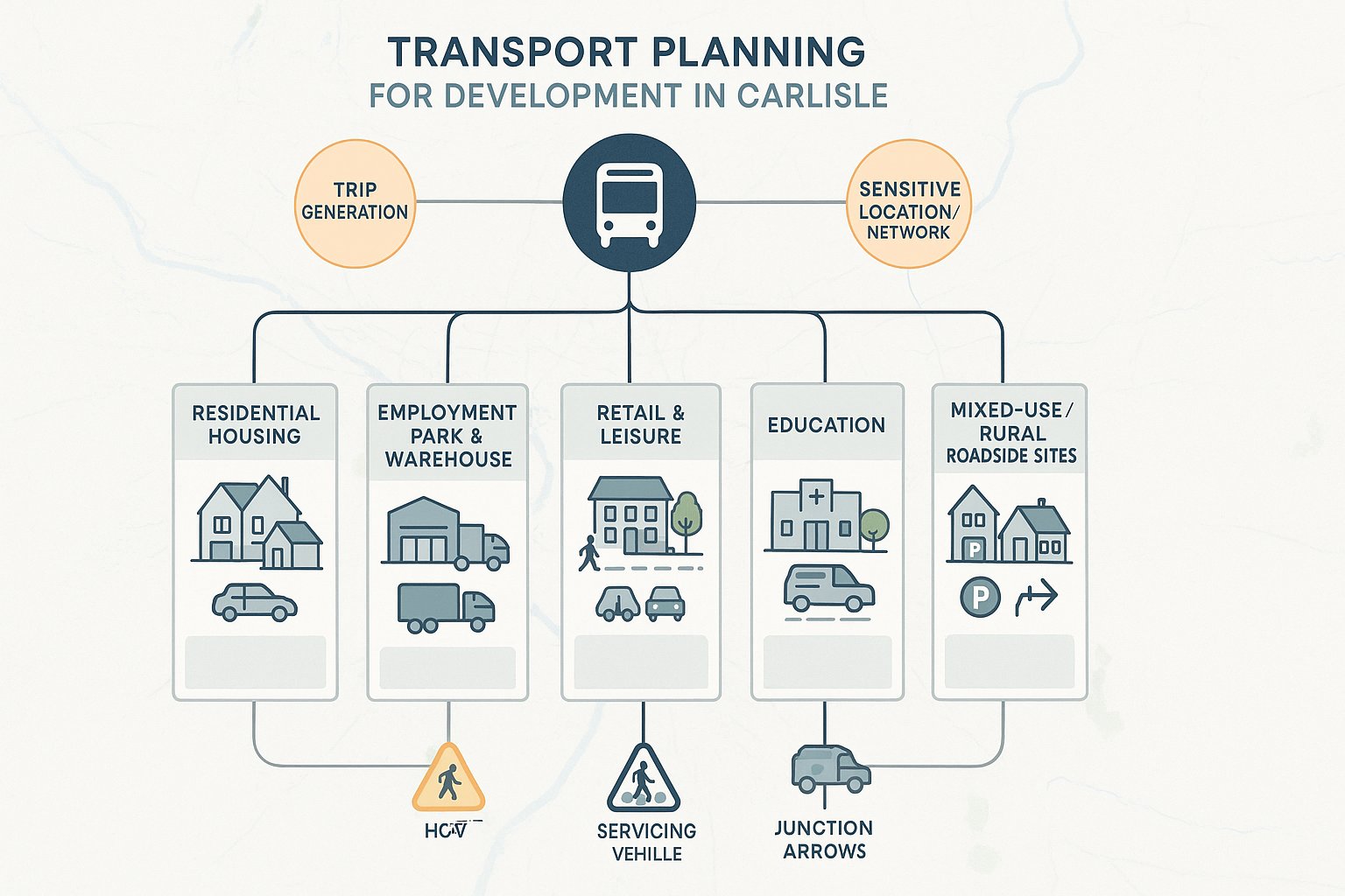 Infographic showing development types in Carlisle that may need transport planning input.